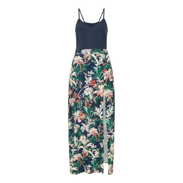 Mela Navy Leaf Print Jersey Maxi Dress With Split Hem Navy female