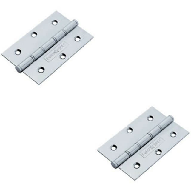 Loops 2x PAIR 76 x 51 x 1.5mm Brass Washered Butt Hinge Bright Stainless Steel Metallics