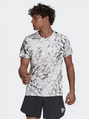 adidas Fast Graphic Primeblue T-Shirt, Grey/White, Size L, Men