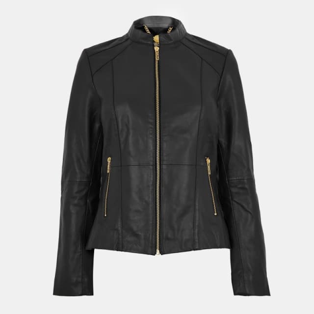 Biba Womens Neru Collar Leather Long Sleeve Leather Jacket Black female 10 (S)