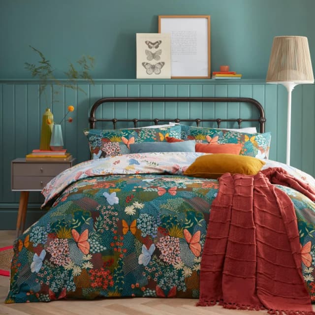 Furn Furn Forage Floral Reversible Duvet Cover Set in Teal Size: Double Teal Double Unisex 5025532567512