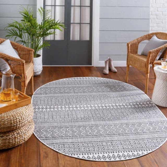 Livabliss Oval In- & Outdoor Geometric Black Mimi Area Rug 160 X 220 Cm - Easy To Clean, Perfect For Patio, Balcony, Kitchen Or Dining Room