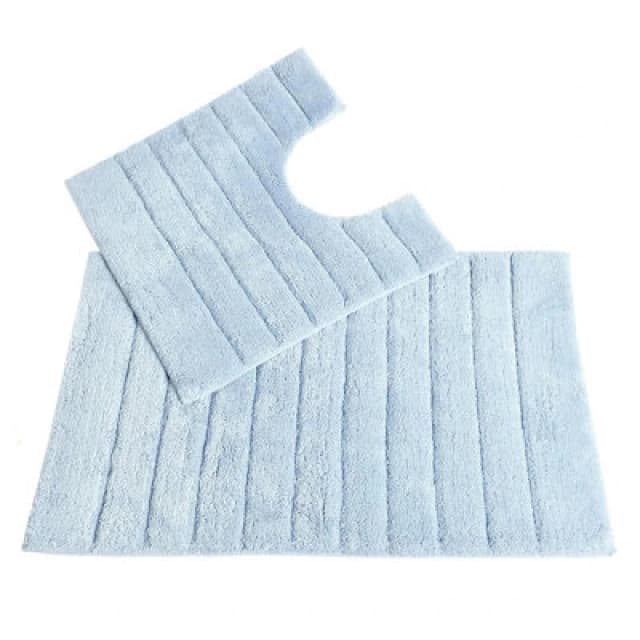 Allure Bath Fashions Ribbed Two Piece Bath Mat & Toilet Mat Set - Baby Blue