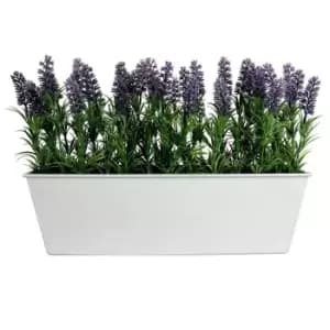 GreenBrokers Artificial Lavender Plant in White Window Box 45cm