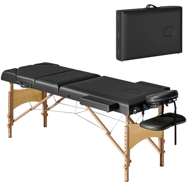 HOMCOM Foldable Massage Bed with Beech Wood Legs Face Cradle Armrests Black 503-030V70BK