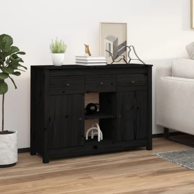Vidaxl Sideboard Black 100X35X74,5cm Solid Wood Pine, Black 814553