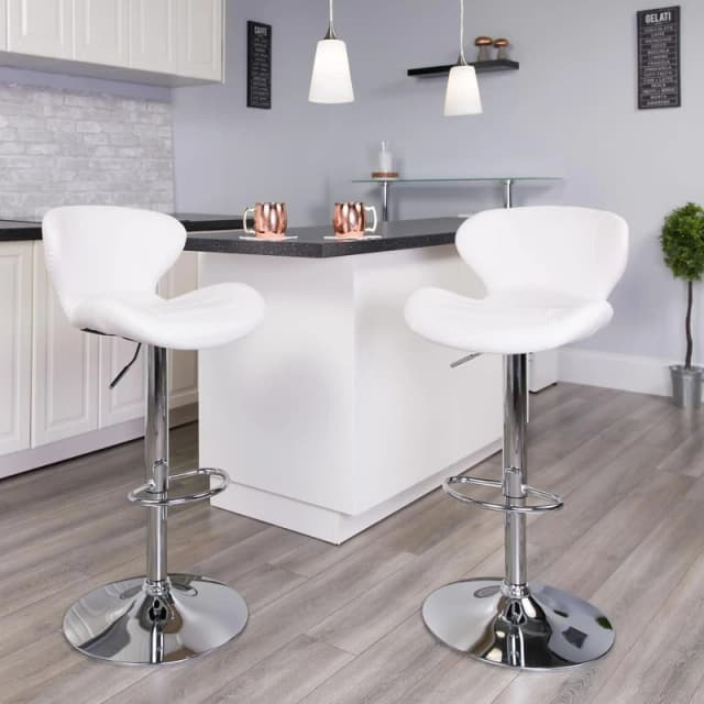FWStyle FWStyle Set of 2 White Faux Leather Adjustable Swivel Bar Stools White One Size Unisex 5056413134097