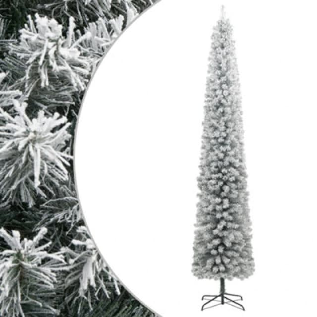 Vidaxl Slim Christmas Tree With Stand And Flocked Snow 300 Cm Pvc, White 357687