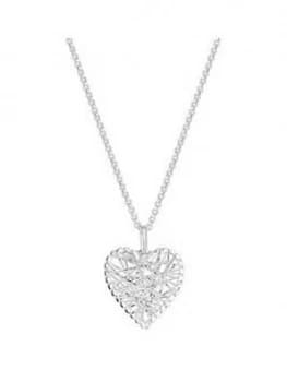 Simply Silver Sterling Silver 925 Diamond Cut Mesh Wrap Heart Pendant