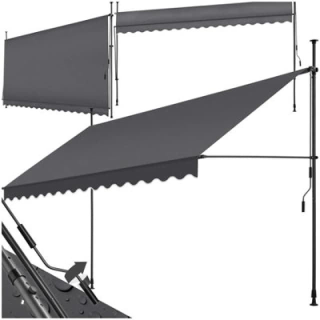 Tectake Awning With Hand Crank - Pressure Fitted , Height Adjustable 400 X 180 Cm - Black/grey