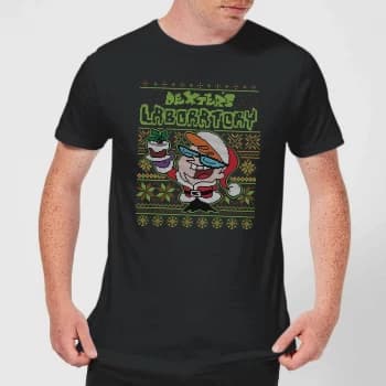 Dexter's Lab Pattern Mens Christmas T-Shirt - Black - 3XL - Black