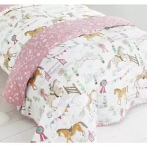 Horse Show Quilted Throwover Decorative Throw Animals Girls Bedroom - Multicoloured