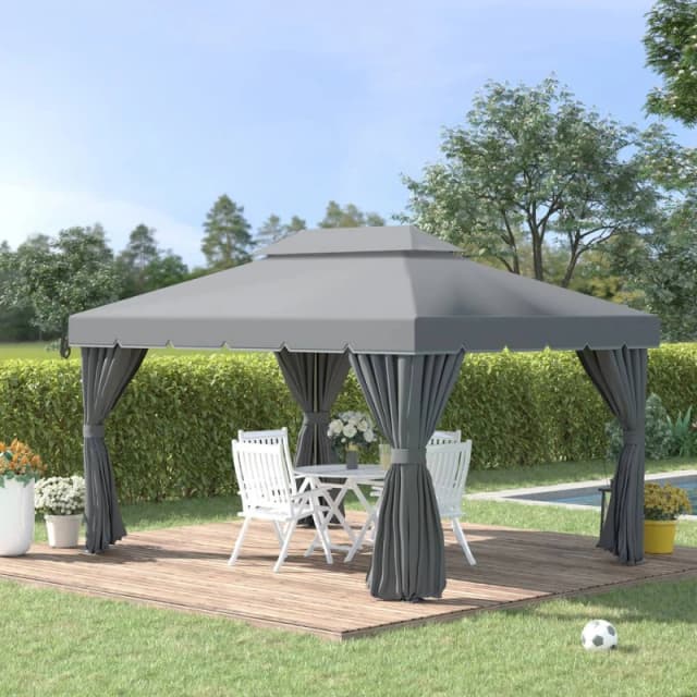 OUTSUNNY 3x4m 2-Tier Gazebo Aluminium Garden Marquee Party Tent Dark Grey Dark Grey Unisex