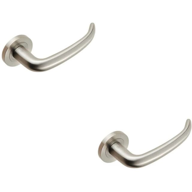 Loops 2x PAIR Slim Rounded Inward Curved Lever on Round Rose Concealed Fix Satin Steel Metallics