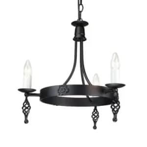 3 Bulb Chandelier Light Medieval Style Scroll Finials Black LED E14 60W