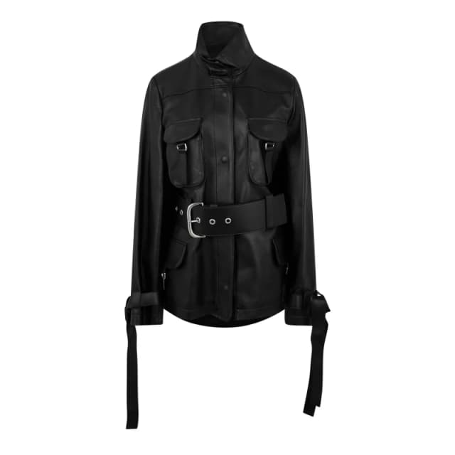 Off White Womens Cargo Belted Leather Jacket Black female 4 (3XS)
