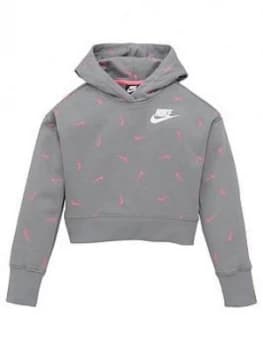 Nike Girls Nsw All Over Print Cropped Hoodie - Grey Pink