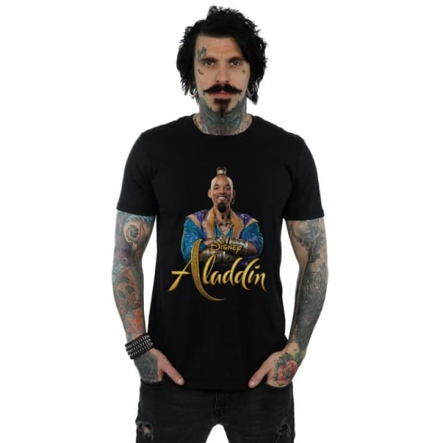 Disney Men Aladdin Movie Genie Photo T-Shirt in Black Size: Small Black S Male 5059308458445