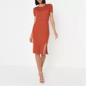 Missguided Belt Ribbed Midaxi Dress - Orange
