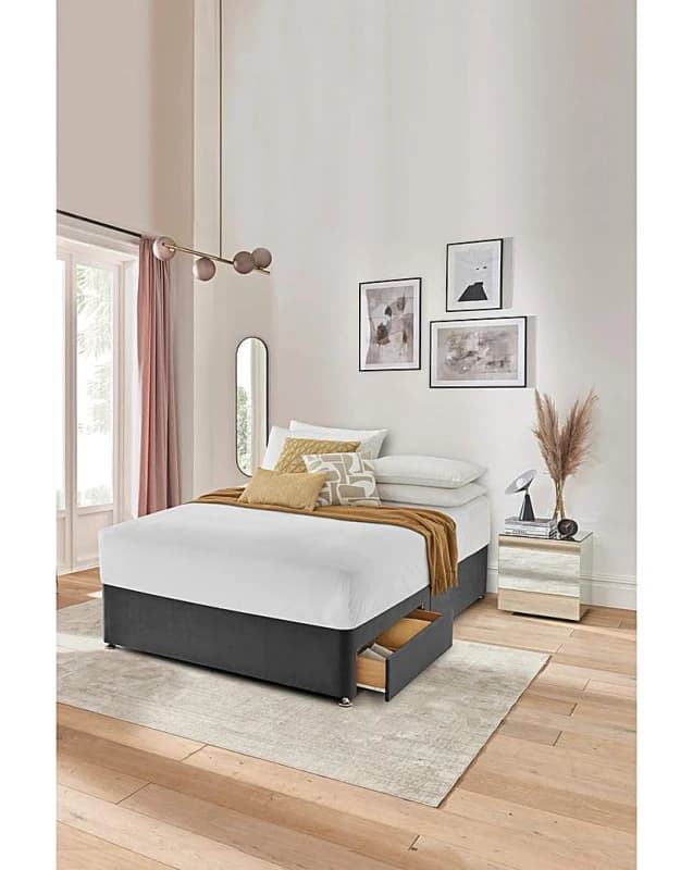 Silentnight Silentnight Velvet 2 Drawer Divan Base Charcoal - Silentnight - Size: DOUBLE Charcoal DOUBLE DI38007