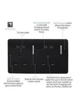 Trendiswitch 2 Gang 13Amp Switched 2G Socket With 4X 2.1Mah USB Std Black