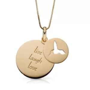 JG Signature 9ct Gold 'Live Laugh Love' Humming Bird Two Disc Necklace