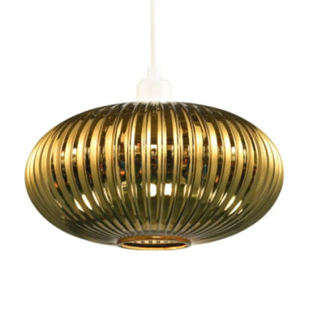 Happy Homewares Modern Designer Shiny Gold Plated Line Ribbed Glass Oval Pendant Lamp Shade