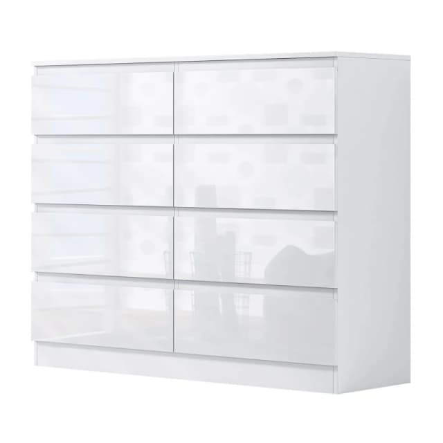 FWStyle FWStyle 8 Drawer White Chest Of Drawers Gloss Fronts White One Size Unisex 5056413120069