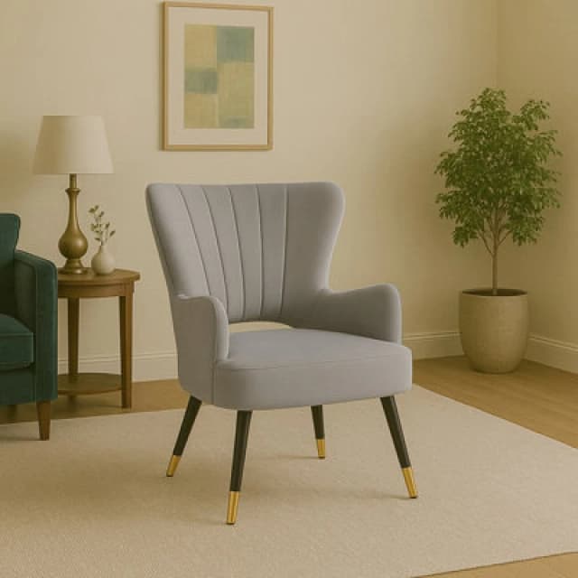 Orsina Grey Velvet Cut Out Back Chair, Sturdy Support Homebase Chair, Built To Last Velvet Desk Chair
