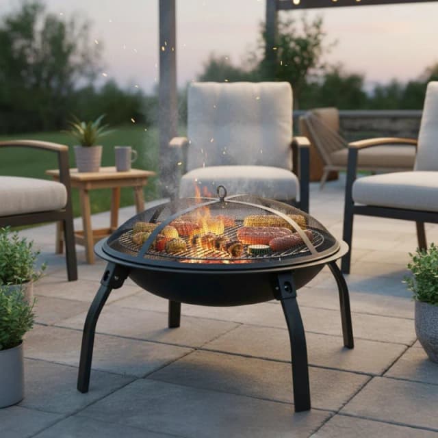 Breeins Heavy Duty Outdoor Fire Pit with Grill & Screen Black unisex One size