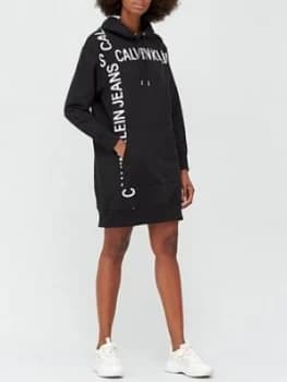Calvin Klein Jeans Grid Logo Hooded Dress - Black