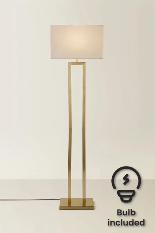 ValueLights ValueLights Gloria Double Stem Metal Floor Lamp with Rectangular Lamp Shade and LED Bulb in Metallic Gold Metallic Gold One Size Unisex 50
