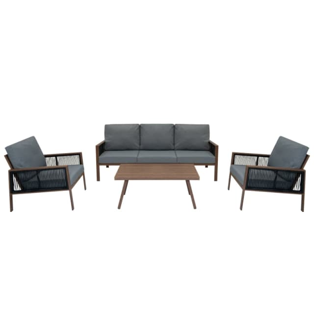 Monstershop Aluminium 4 Piece Sofa Set - Wood Effect in Grey Grey Unisex
