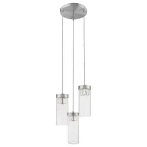 Contemporary Cluster Pendant Ceiling 3 Light Satin Nickel, Crystal