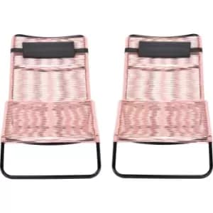 Brasilia Set of 2 Premium String Steel Frame Sun Loungers Pink