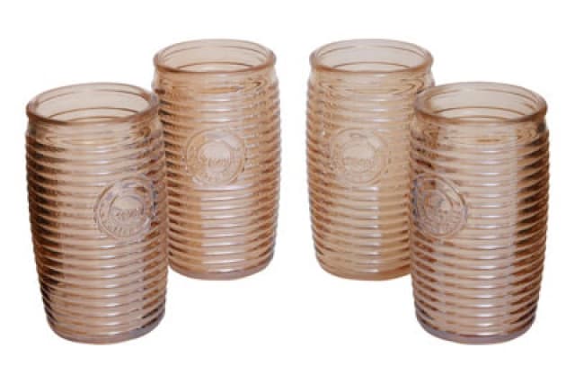 Orsina Set Of 4 Gold Ribbed Glass Tumblers, Stylish Set Of 4 Glasses, Ribbed Glassware Set, Gold Drinking Glasses