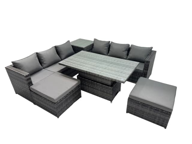 Fimous 8 Seater Outdoor Garden Rattan Furniture Set with 2 Big Stools in Dark Grey Dark Grey Unisex