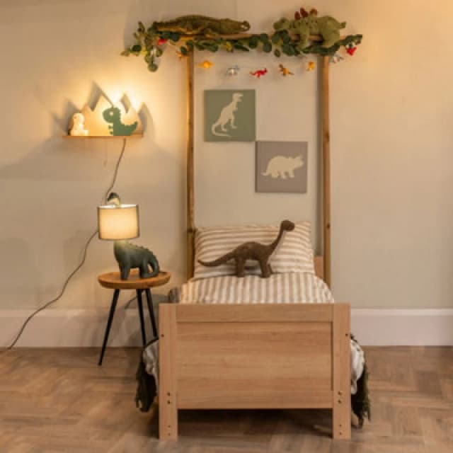 ValueLights Kids Green and Grey Dinosaur Design Plug in Wall Light with Shelf Green