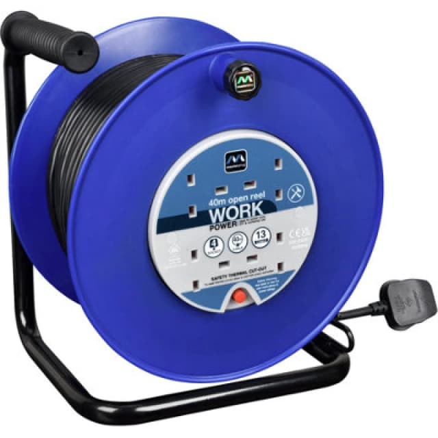 Masterplug 40M 4 Socket 13A Heavy Duty Open Cable Reel Blue HDCC4013/4BL-MP