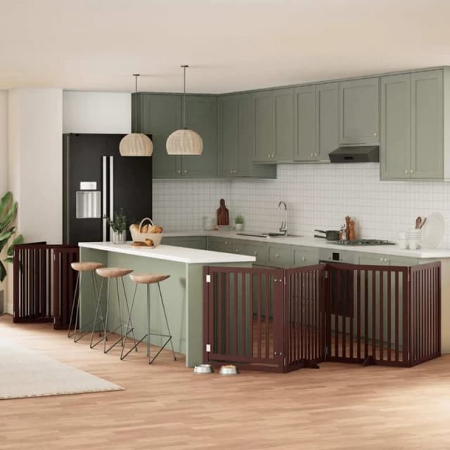 vidaXL Dog Gate with Door Foldable 12 Panels Brown 960cm Poplar Wood, Brown 3155696