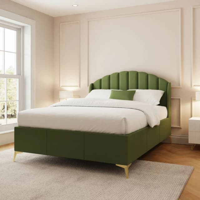 GFW Pettine King Green Upholstered Ottoman Bed & Pocket Mattress, Green PET50GNSP