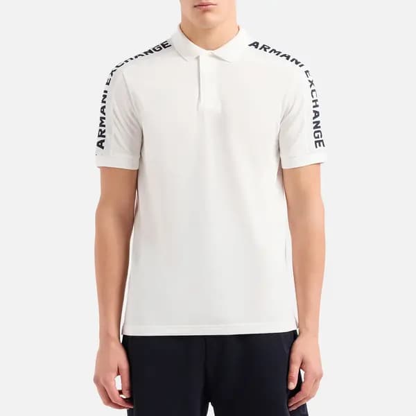 Armani Exchange Tape Logo-Print Cotton-Pique Polo Shirt - XXL White Tops male 3DZFLA-ZJM5Z-1116 XXL