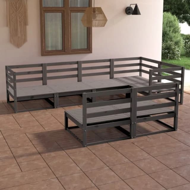 VIDAXL 7 Piece Garden Lounge Set Grey Solid Pinewood vidaXL 8720286467497