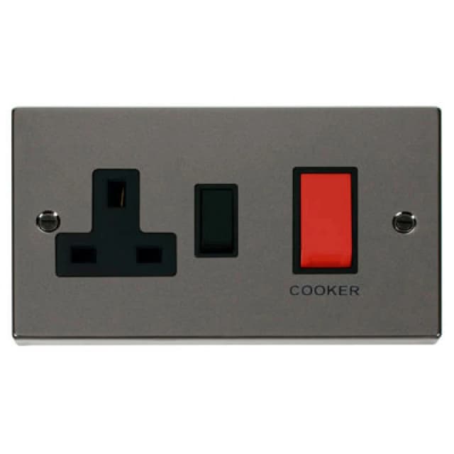 SE Home Black Nickel Cooker Control 45A With 13A Switched Plug Socket Black