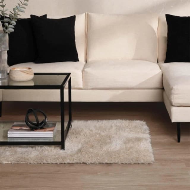 OHS OHS Shaggy Floor Rug Large Plain Soft Sparkle Mat Thick 5cm Pile in Beige Size: 120cm x 170cm Beige 120cm x 170cm Unisex 5027434159819