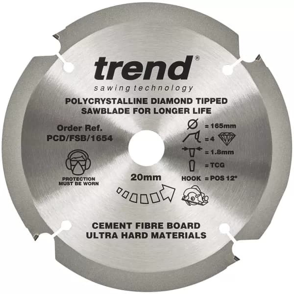 Trend Cement Fibreboard PCD Cutting Saw Blade 165mm 4T 20mm