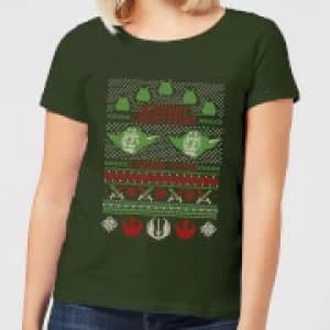 Star Wars Merry Christmas I Wish You Knit Womens Christmas T-Shirt - Forest Green - L