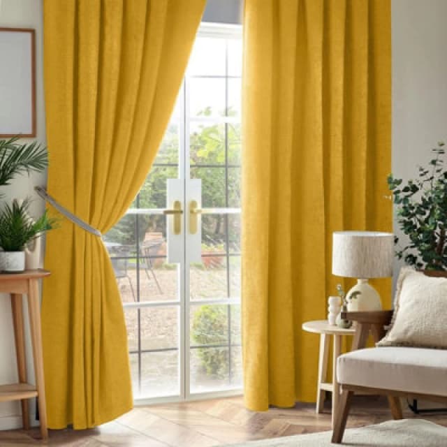 Luxury Living Chenille Blackout Pencil Pleat Top Curtains 117Cm X 137Cm Ochre