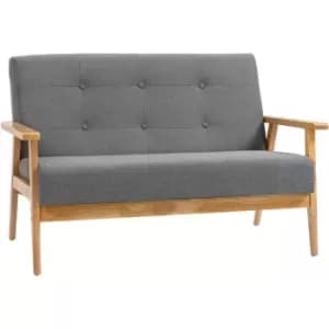 Modern 2-Seater Sofa Upholstery Couch with Rubber Wood Legs Dark Grey - Dark Grey - Homcom