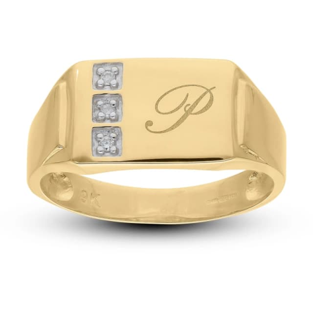 Studio 9CT Personalised Gents Dia Signet Ring Gold unisex M